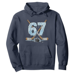 67 Ice Hockey Sticks and Puck Hoodie Funny Six Seven Brainrot Dripping Number Melting Snow TS02 Navy Print Your Wear