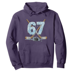 67 Ice Hockey Sticks and Puck Hoodie Funny Six Seven Brainrot Dripping Number Melting Snow TS02 Purple Print Your Wear