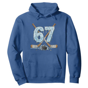 67 Ice Hockey Sticks and Puck Hoodie Funny Six Seven Brainrot Dripping Number Melting Snow TS02 Royal Blue Print Your Wear