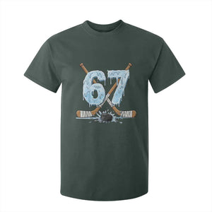 67 Ice Hockey Sticks and Puck T Shirt For Kid Funny Six Seven Brainrot Dripping Number Melting Snow TS02 Dark Forest Green Print Your Wear
