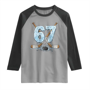 67 Ice Hockey Sticks and Puck Raglan Shirt Funny Six Seven Brainrot Dripping Number Melting Snow TS02 Sport Gray Black Print Your Wear