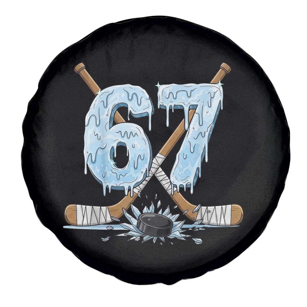67 Ice Hockey Sticks and Puck Spare Tire Cover Funny Six Seven Brainrot Dripping Number Melting Snow TS02 Print Your Wear