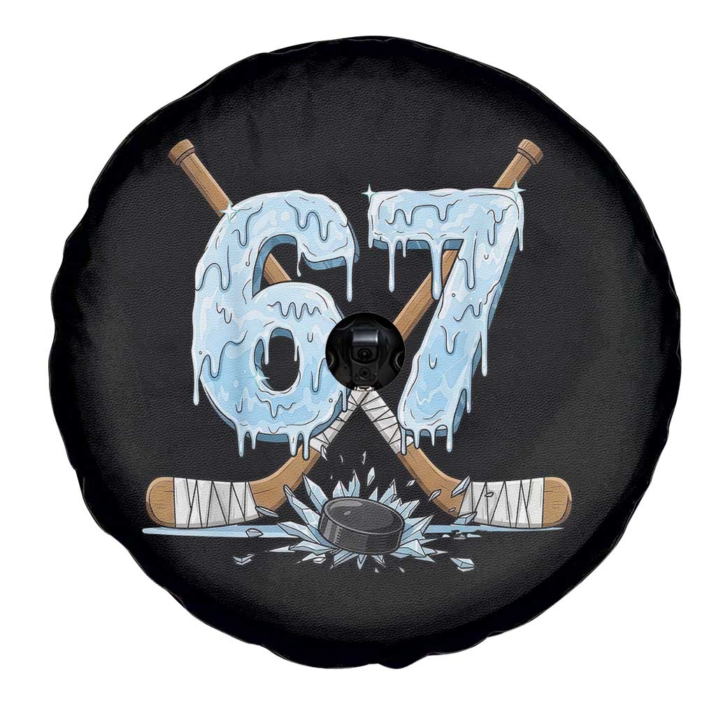 67 Ice Hockey Sticks and Puck Spare Tire Cover Funny Six Seven Brainrot Dripping Number Melting Snow TS02 Print Your Wear