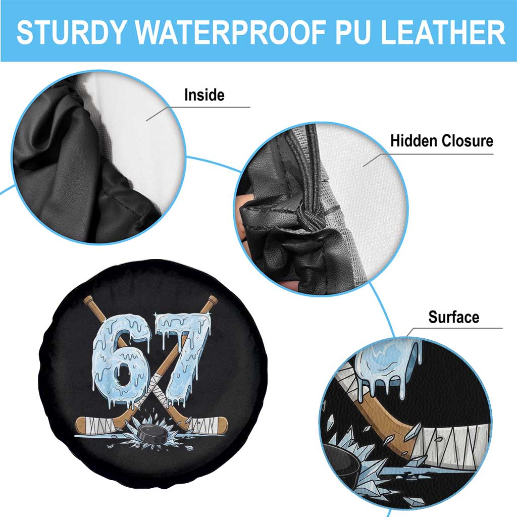 67 Ice Hockey Sticks and Puck Spare Tire Cover Funny Six Seven Brainrot Dripping Number Melting Snow TS02 Print Your Wear