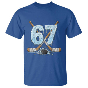 67 Ice Hockey Sticks and Puck T Shirt Funny Six Seven Brainrot Dripping Number Melting Snow TS02 Royal Blue Print Your Wear