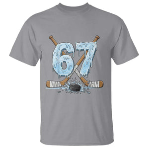 67 Ice Hockey Sticks and Puck T Shirt Funny Six Seven Brainrot Dripping Number Melting Snow TS02 Sport Gray Print Your Wear