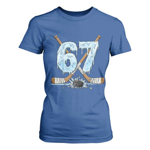 67 Ice Hockey Sticks and Puck T Shirt For Women Funny Six Seven Brainrot Dripping Number Melting Snow TS02 Royal Blue Print Your Wear