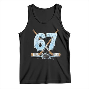 67 Ice Hockey Sticks and Puck Tank Top Funny Six Seven Brainrot Dripping Number Melting Snow TS02 Black Print Your Wear
