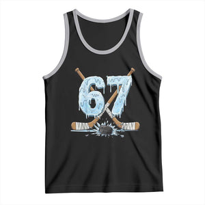 67 Ice Hockey Sticks and Puck Tank Top Funny Six Seven Brainrot Dripping Number Melting Snow TS02 Black Athletic Heather Print Your Wear