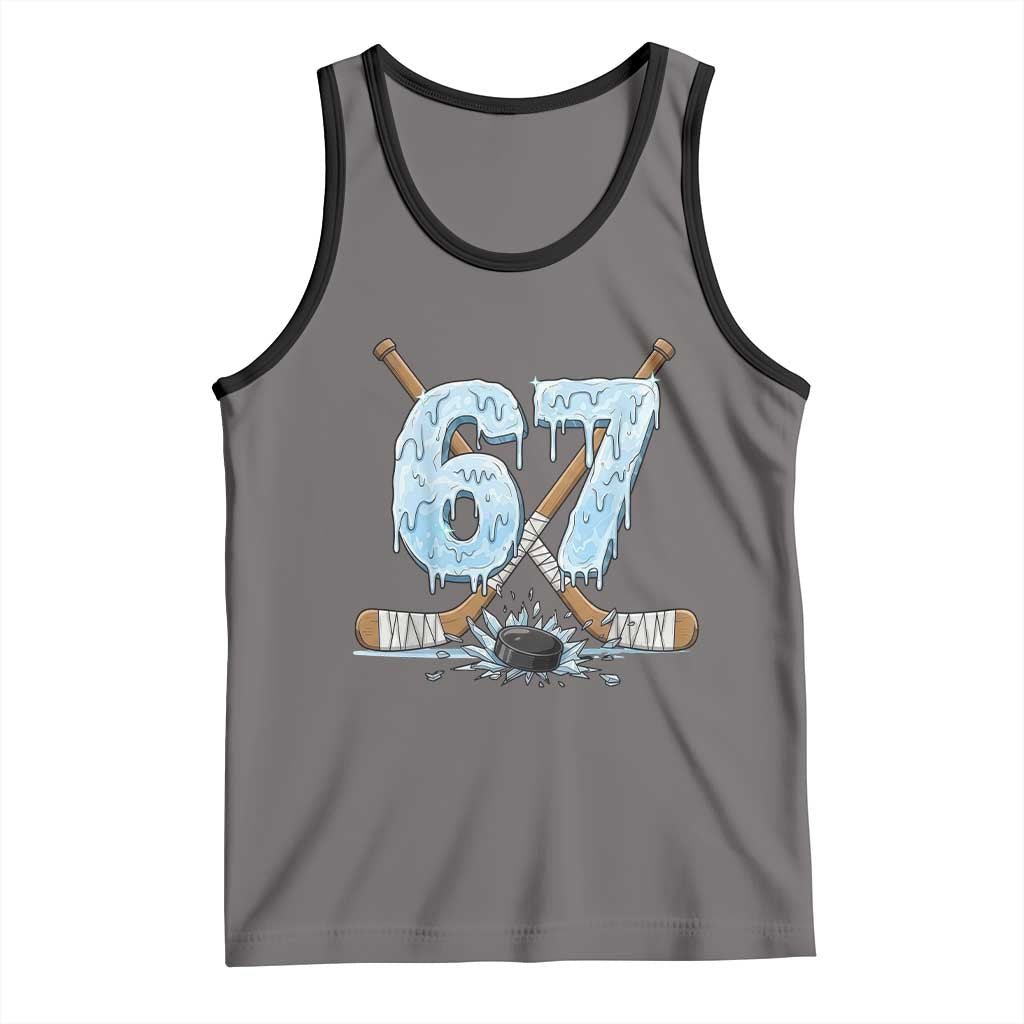 67 Ice Hockey Sticks and Puck Tank Top Funny Six Seven Brainrot Dripping Number Melting Snow TS02 Deep Heather Black Print Your Wear