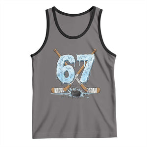 67 Ice Hockey Sticks and Puck Tank Top Funny Six Seven Brainrot Dripping Number Melting Snow TS02 Deep Heather Black Print Your Wear