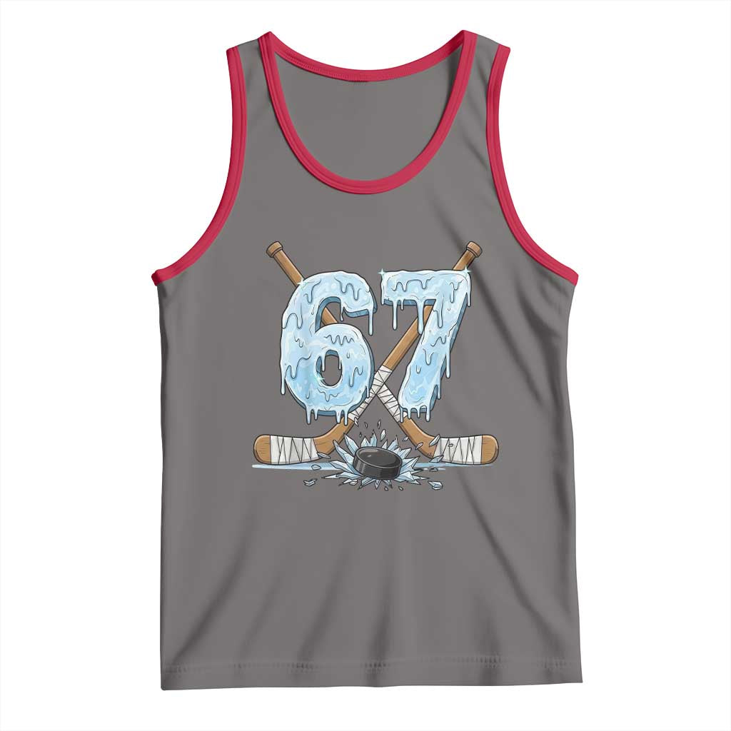 67 Ice Hockey Sticks and Puck Tank Top Funny Six Seven Brainrot Dripping Number Melting Snow TS02 Deep Heather Red Print Your Wear