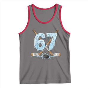 67 Ice Hockey Sticks and Puck Tank Top Funny Six Seven Brainrot Dripping Number Melting Snow TS02 Deep Heather Red Print Your Wear