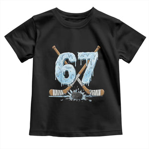 67 Ice Hockey Sticks and Puck Toddler T Shirt Funny Six Seven Brainrot Dripping Number Melting Snow TS02 Black Print Your Wear
