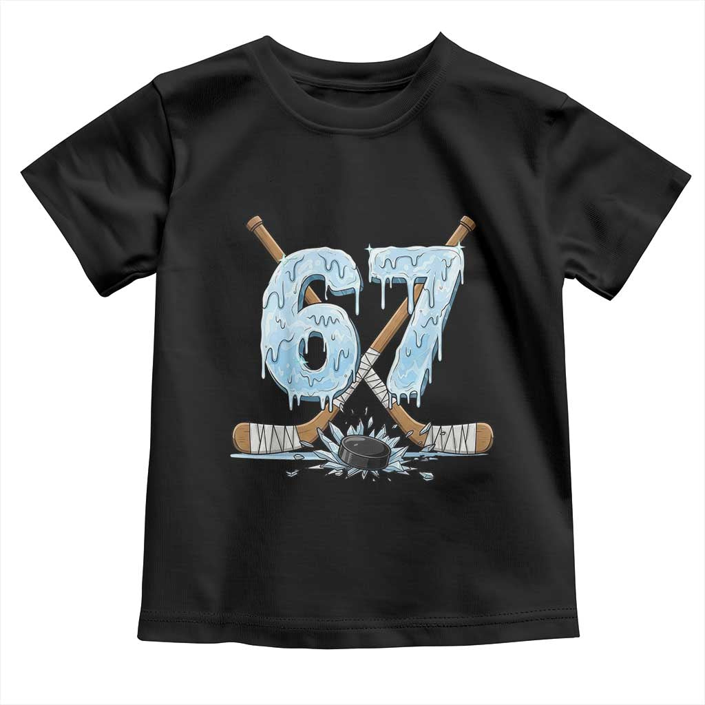67 Ice Hockey Sticks and Puck Toddler T Shirt Funny Six Seven Brainrot Dripping Number Melting Snow TS02 Black Print Your Wear