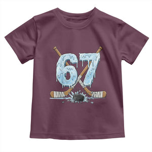 67 Ice Hockey Sticks and Puck Toddler T Shirt Funny Six Seven Brainrot Dripping Number Melting Snow TS02 Maroon Print Your Wear