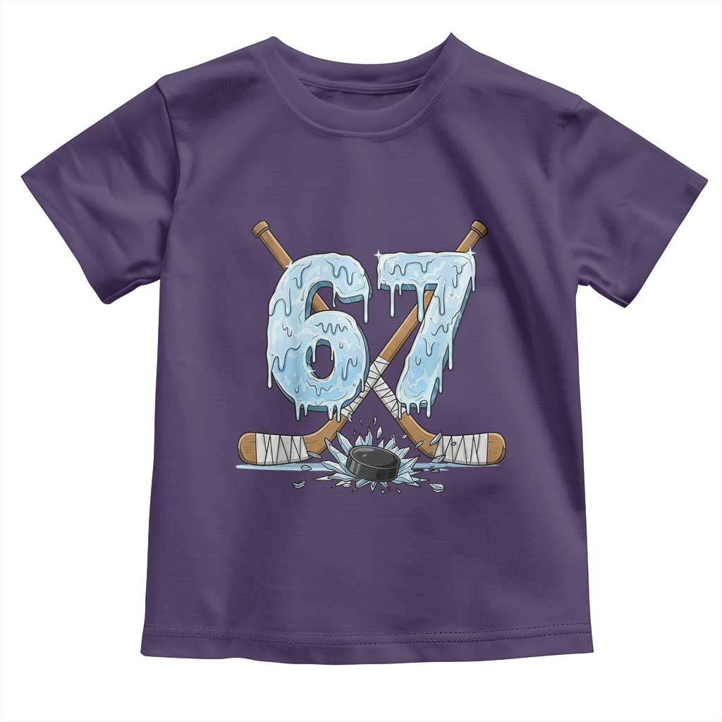 67 Ice Hockey Sticks and Puck Toddler T Shirt Funny Six Seven Brainrot Dripping Number Melting Snow TS02 Purple Print Your Wear