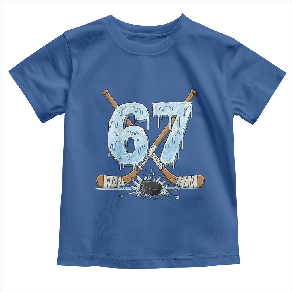 67 Ice Hockey Sticks and Puck Toddler T Shirt Funny Six Seven Brainrot Dripping Number Melting Snow TS02 Royal Blue Print Your Wear
