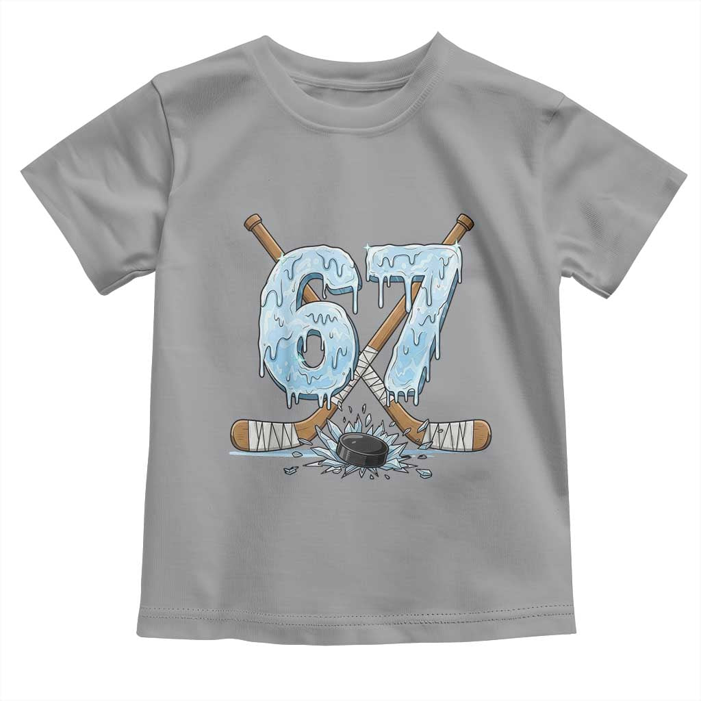 67 Ice Hockey Sticks and Puck Toddler T Shirt Funny Six Seven Brainrot Dripping Number Melting Snow TS02 Sport Gray Print Your Wear