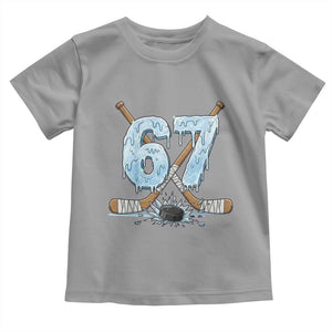 67 Ice Hockey Sticks and Puck Toddler T Shirt Funny Six Seven Brainrot Dripping Number Melting Snow TS02 Sport Gray Print Your Wear