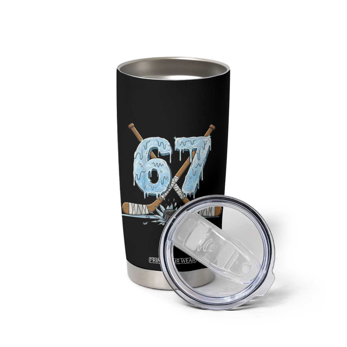 67 Ice Hockey Sticks and Puck Tumbler Cup Funny Six Seven Brainrot Dripping Number Melting Snow TS02 Print Your Wear
