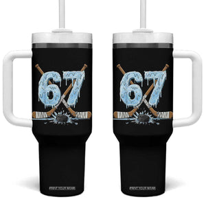 67 Ice Hockey Sticks and Puck Tumbler With Handle Funny Six Seven Brainrot Dripping Number Melting Snow TS02 One Size: 40 oz Black Print Your Wear