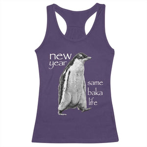 Funny New Year Same Baka Life Sarcastic Penguin Racerback Tank Top Otaku Humor Core Cringe Meme TS02 Purple Print Your Wear