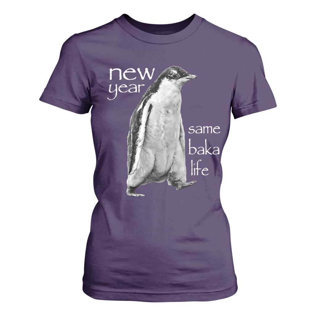 Funny New Year Same Baka Life Sarcastic Penguin T Shirt For Women Otaku Humor Core Cringe Meme TS02 Purple Print Your Wear