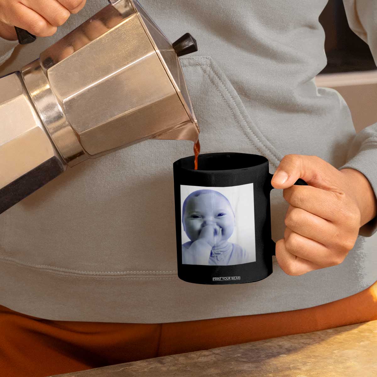 Funny Tuff Baby Giggling Meme Coffee Mug Viral AI Niche Baby Holding Laugh Photo TS02 Print Your Wear