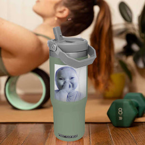 Funny Tuff Baby Giggling Meme Flip Straw Tumbler Viral AI Niche Baby Holding Laugh Photo TS02 One Size: 30 oz Moss Green Print Your Wear
