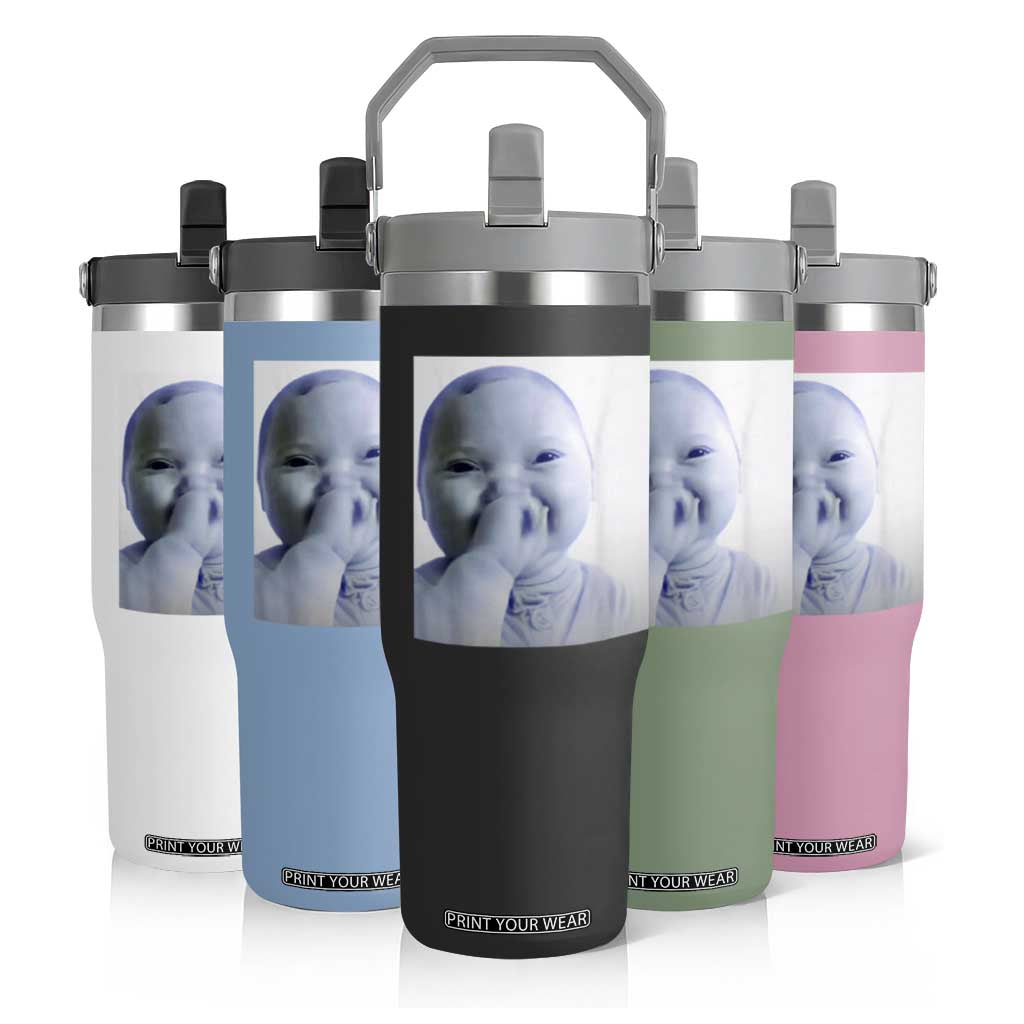 Funny Tuff Baby Giggling Meme Flip Straw Tumbler Viral AI Niche Baby Holding Laugh Photo TS02 Print Your Wear