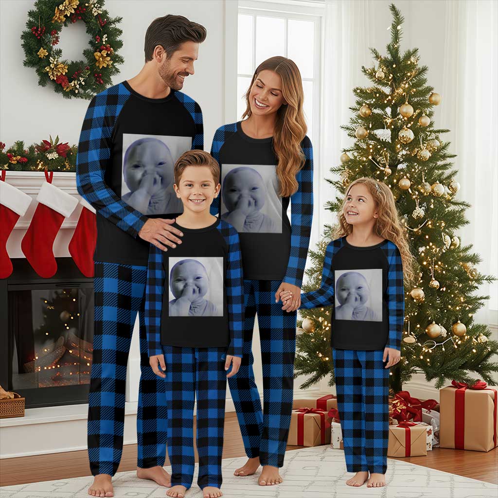 Funny Tuff Baby Giggling Meme Plaid Pajama Set Viral AI Niche Baby Holding Laugh Photo TS02 Blue Plaid Print Your Wear