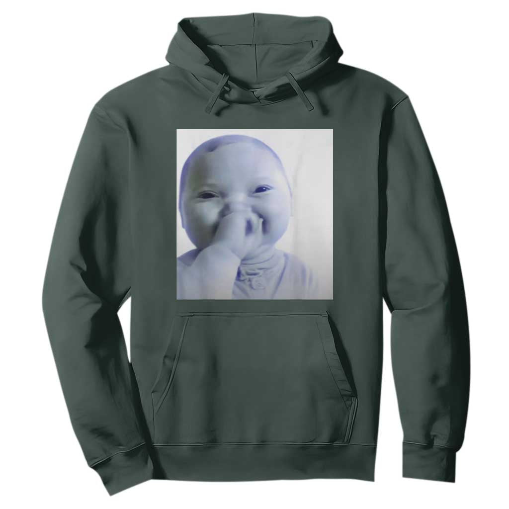 Funny Tuff Baby Giggling Meme Hoodie Viral AI Niche Baby Holding Laugh Photo TS02 Dark Forest Green Print Your Wear