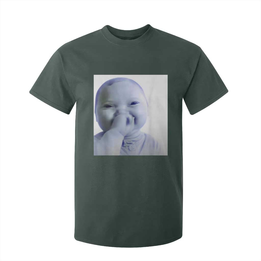 Funny Tuff Baby Giggling Meme T Shirt For Kid Viral AI Niche Baby Holding Laugh Photo TS02 Dark Forest Green Print Your Wear