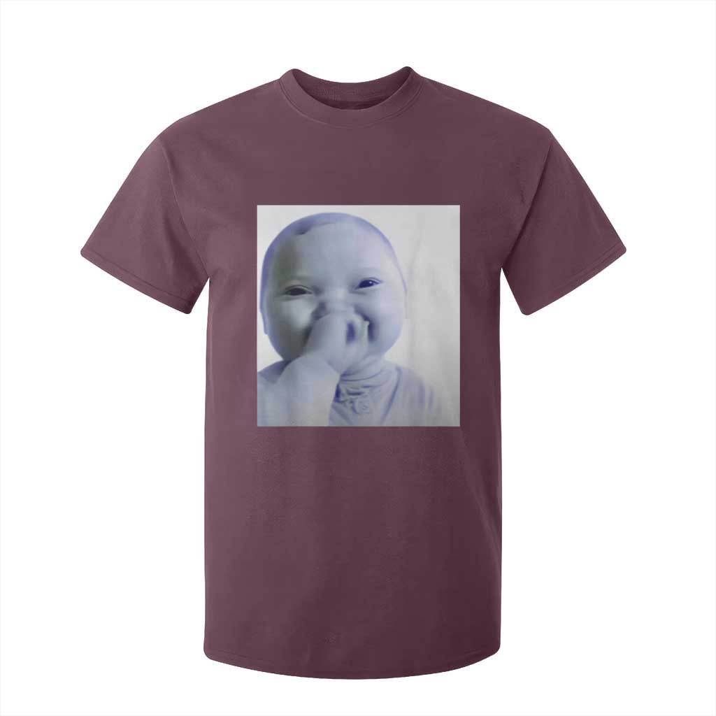 Funny Tuff Baby Giggling Meme T Shirt For Kid Viral AI Niche Baby Holding Laugh Photo TS02 Maroon Print Your Wear