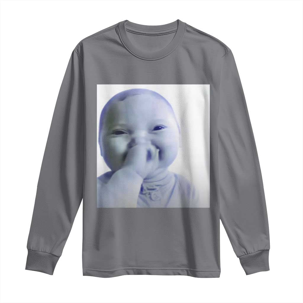 Funny Tuff Baby Giggling Meme Long Sleeve Shirt Viral AI Niche Baby Holding Laugh Photo TS02 Charcoal Print Your Wear