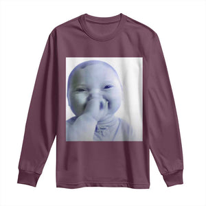 Funny Tuff Baby Giggling Meme Long Sleeve Shirt Viral AI Niche Baby Holding Laugh Photo TS02 Maroon Print Your Wear