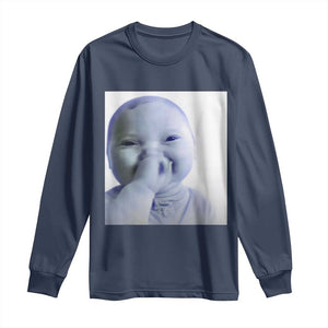 Funny Tuff Baby Giggling Meme Long Sleeve Shirt Viral AI Niche Baby Holding Laugh Photo TS02 Navy Print Your Wear
