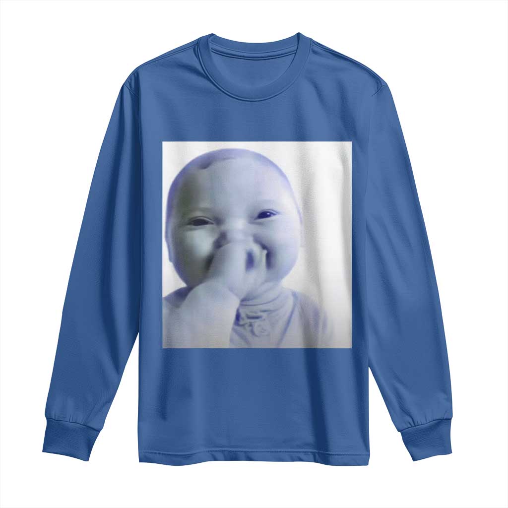 Funny Tuff Baby Giggling Meme Long Sleeve Shirt Viral AI Niche Baby Holding Laugh Photo TS02 Royal Blue Print Your Wear