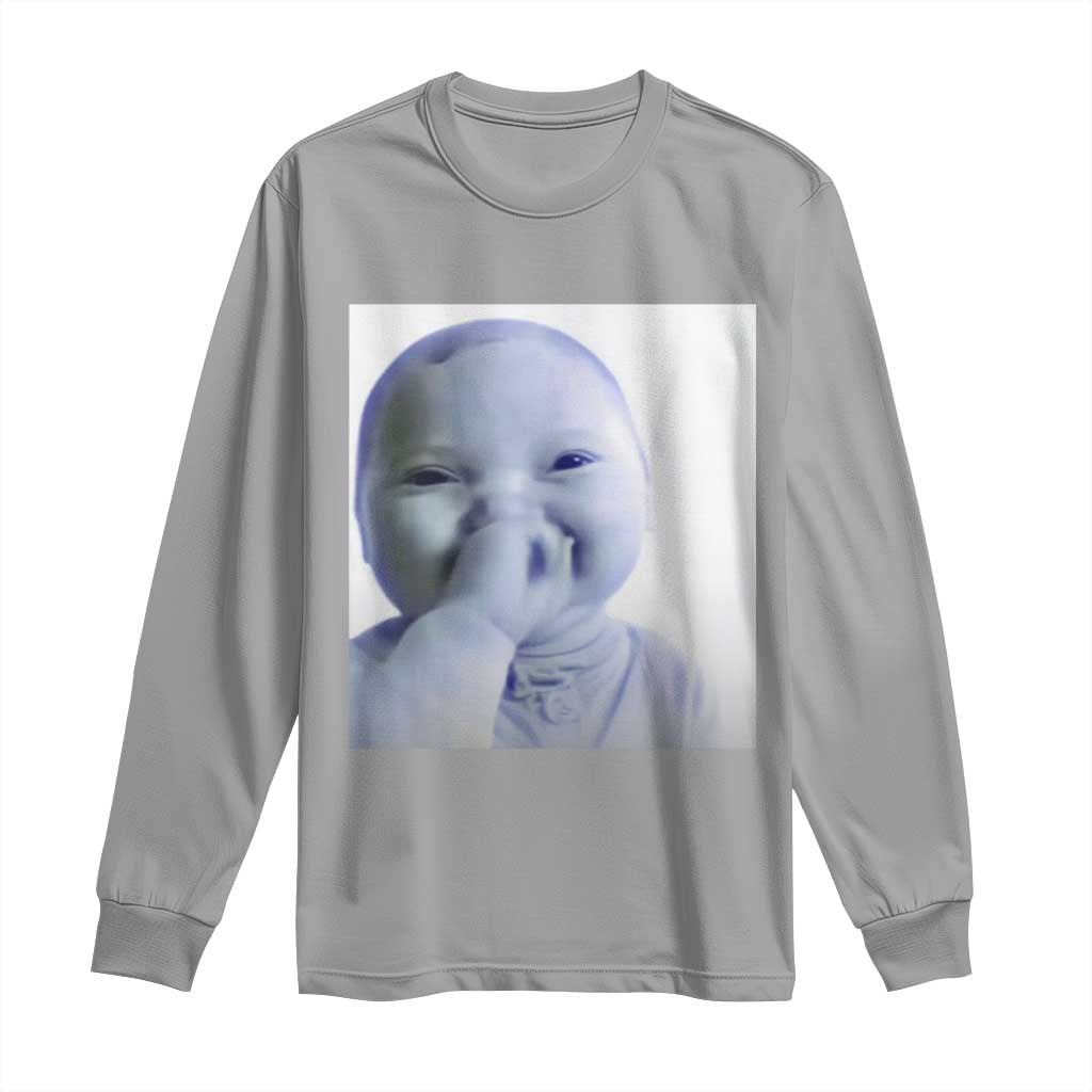 Funny Tuff Baby Giggling Meme Long Sleeve Shirt Viral AI Niche Baby Holding Laugh Photo TS02 Sport Gray Print Your Wear