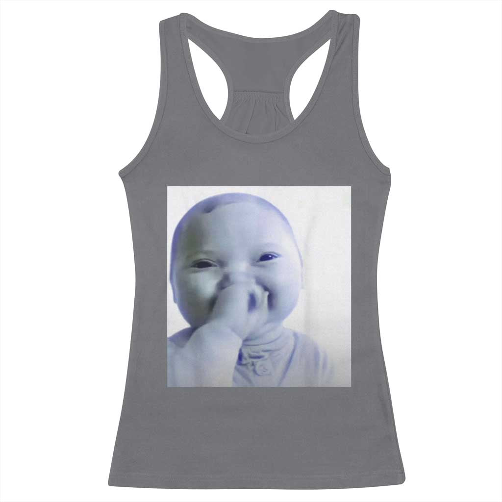 Funny Tuff Baby Giggling Meme Racerback Tank Top Viral AI Niche Baby Holding Laugh Photo TS02 Charcoal Print Your Wear
