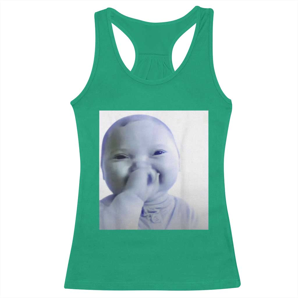 Funny Tuff Baby Giggling Meme Racerback Tank Top Viral AI Niche Baby Holding Laugh Photo TS02 Irish Green Print Your Wear