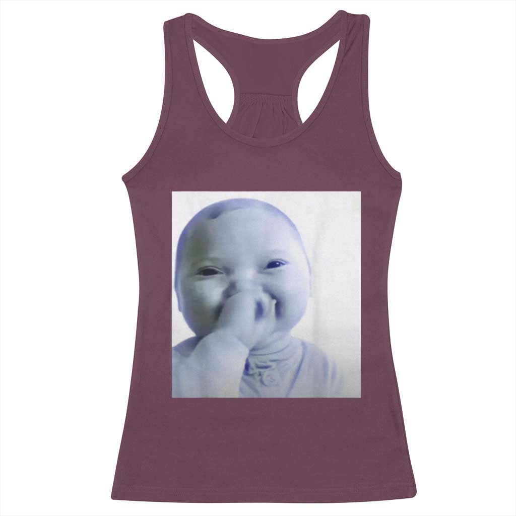 Funny Tuff Baby Giggling Meme Racerback Tank Top Viral AI Niche Baby Holding Laugh Photo TS02 Maroon Print Your Wear