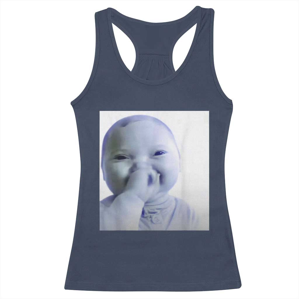 Funny Tuff Baby Giggling Meme Racerback Tank Top Viral AI Niche Baby Holding Laugh Photo TS02 Navy Print Your Wear