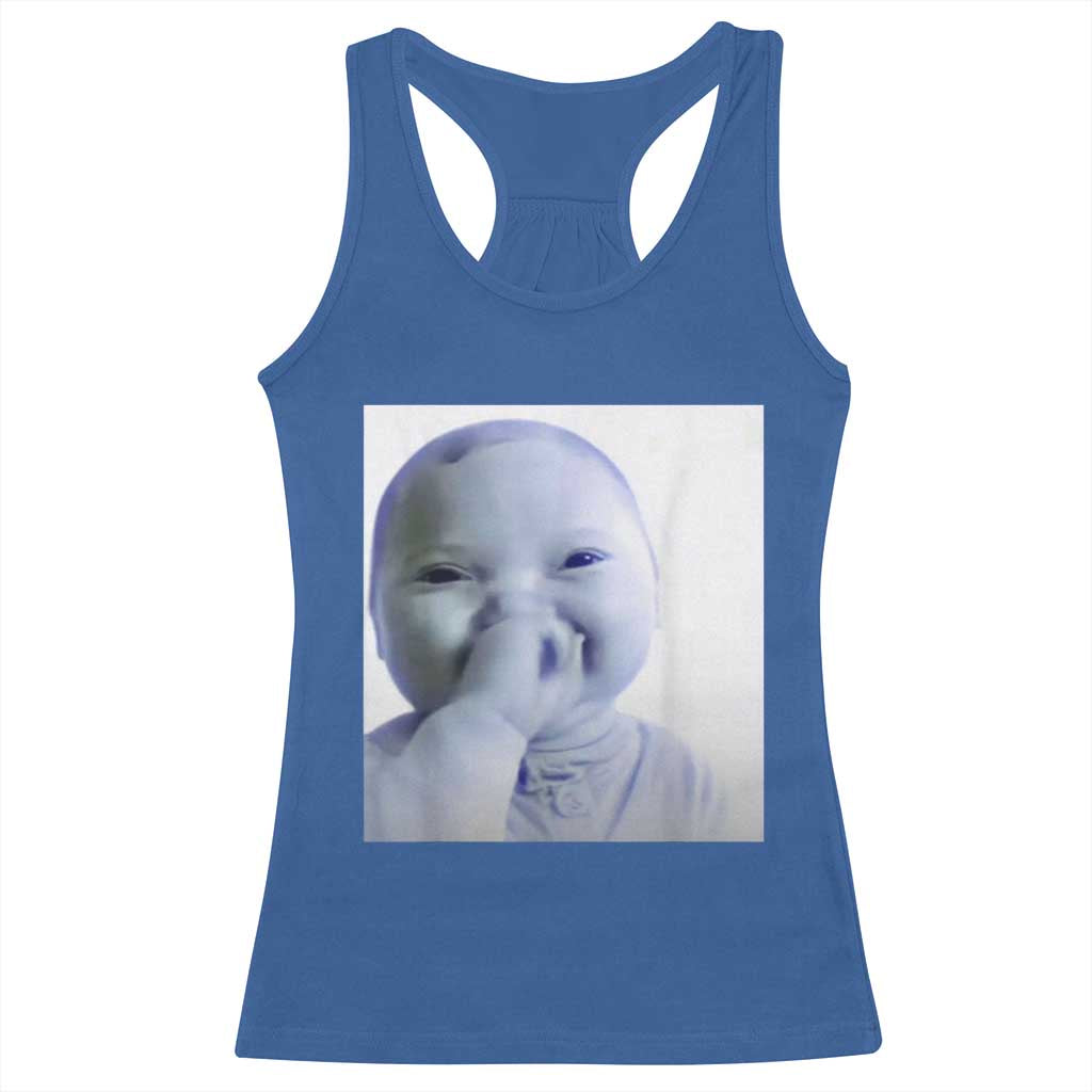 Funny Tuff Baby Giggling Meme Racerback Tank Top Viral AI Niche Baby Holding Laugh Photo TS02 Royal Blue Print Your Wear