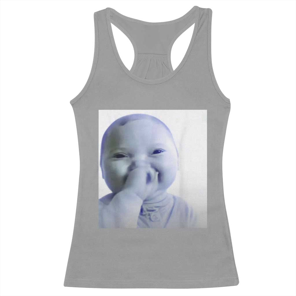 Funny Tuff Baby Giggling Meme Racerback Tank Top Viral AI Niche Baby Holding Laugh Photo TS02 Sport Gray Print Your Wear