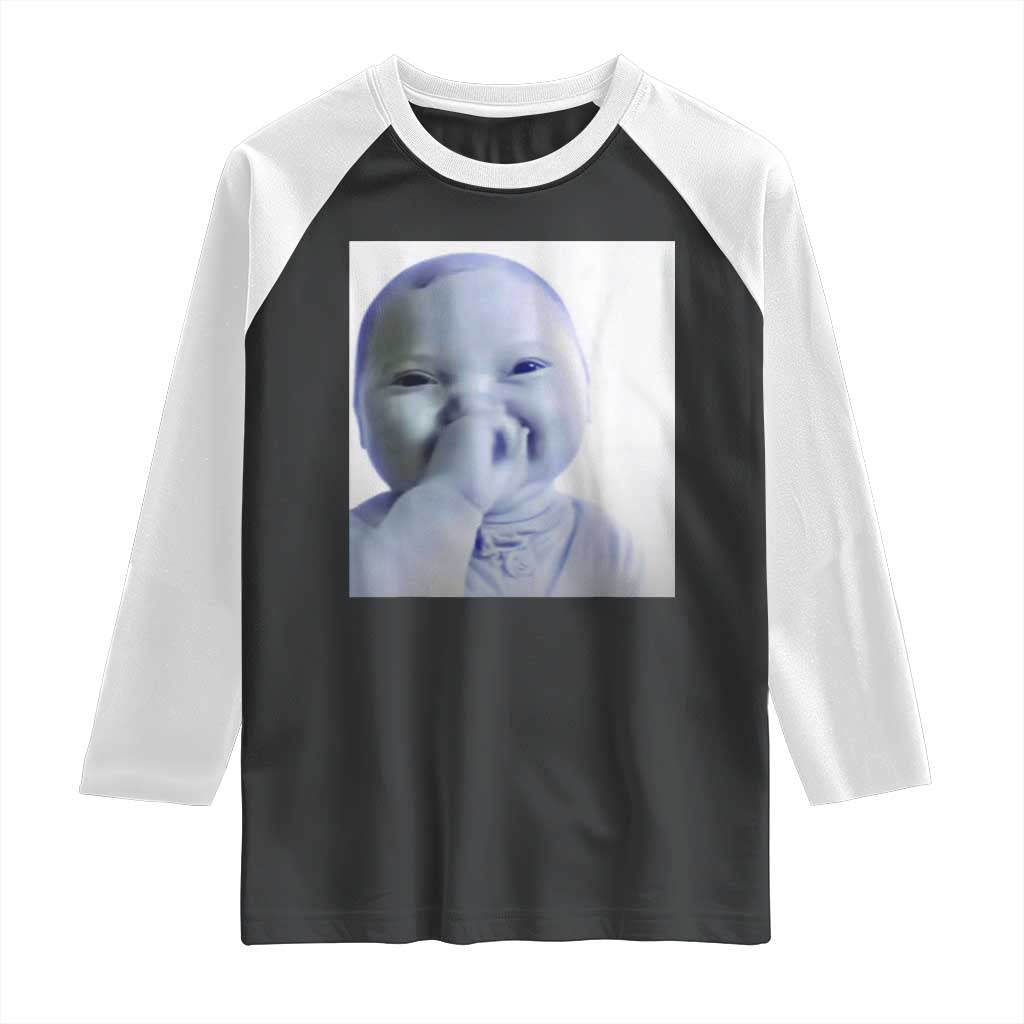 Funny Tuff Baby Giggling Meme Raglan Shirt Viral AI Niche Baby Holding Laugh Photo TS02 Black White Print Your Wear