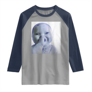 Funny Tuff Baby Giggling Meme Raglan Shirt Viral AI Niche Baby Holding Laugh Photo TS02 Sport Gray Navy Print Your Wear