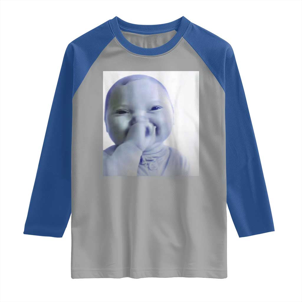 Funny Tuff Baby Giggling Meme Raglan Shirt Viral AI Niche Baby Holding Laugh Photo TS02 Sport Gray Royal Print Your Wear