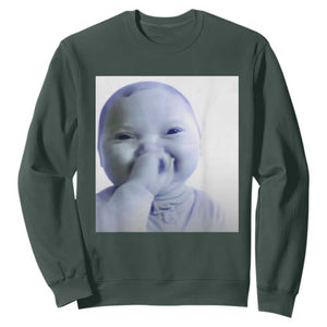 Funny Tuff Baby Giggling Meme Sweatshirt Viral AI Niche Baby Holding Laugh Photo TS02 Dark Forest Green Print Your Wear